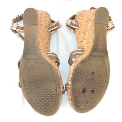 Aerosoles Womens Gold Metallic Strappy Cork Wedge Sandals Size 11 - Thumbnail 7
