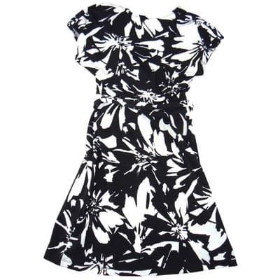 Nine West Womens Black White Floral Faux Wrap Dress V-Neck Short Sleeve Small - Thumbnail 3