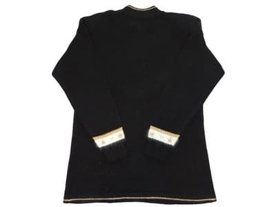 Black Women's Long Sleeve Sweater with White and Gold Floral Pattern - Thumbnail 2