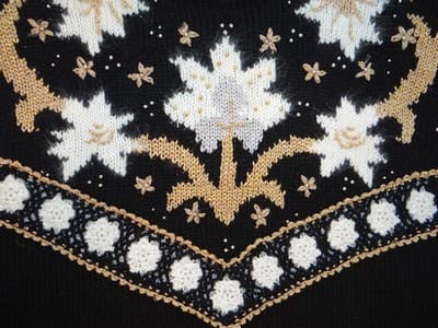 Black Women's Long Sleeve Sweater with White and Gold Floral Pattern - Thumbnail 3