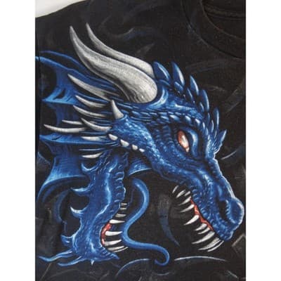 Vintage Men's Black Dragon Graphic T Shirt Fire Ice Mythical Fantasy Shirt - Thumbnail 7