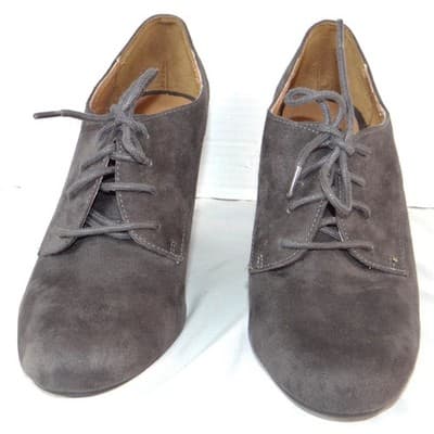 ana A New Approach Grey Faux Suede Lace Up Block Heel Oxford Booties Size 10 - Thumbnail 4