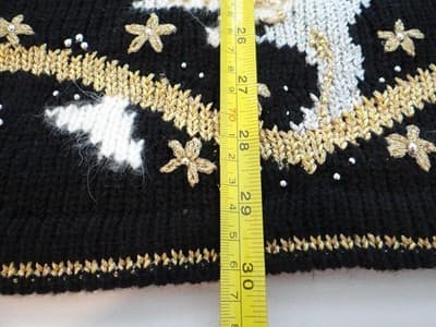 Black Women's Long Sleeve Sweater with White and Gold Floral Pattern - Thumbnail 6