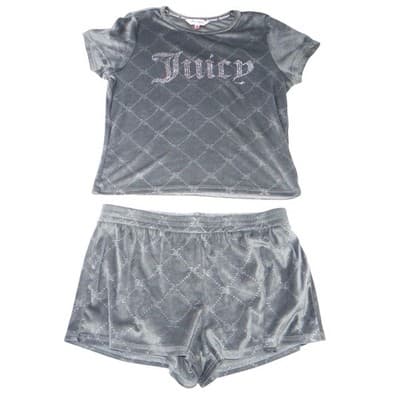Juicy Couture Velour Shorts Grey All Over JC Logo Sleepwear Loungewear Women XL