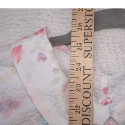 VTG Floral Peter Pan Collar Blouse Short Sleeve Pastel Watercolor Textured Top L - Thumbnail 5