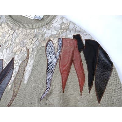 Vintage Unique Maurada Embellished Sweater Beige Knit Dolman Sleeve Women's M - Thumbnail 7
