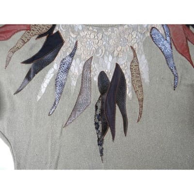 Vintage Unique Maurada Embellished Sweater Beige Knit Dolman Sleeve Women's M - Thumbnail 8