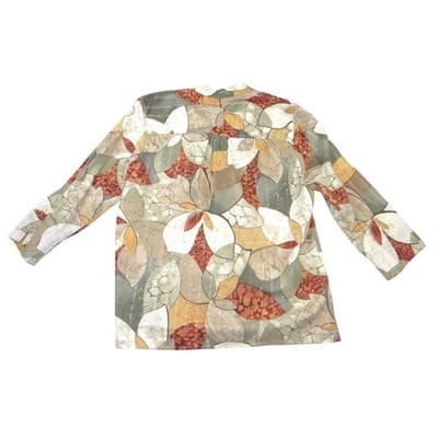 Alfred Dunner Vintage Women Sz 12 Floral Button Front Blouse Metallic Green Rust - Thumbnail 3