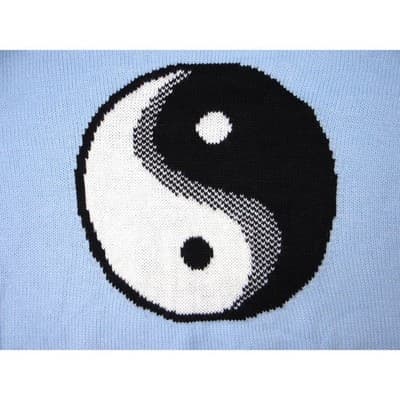 NO BOUNDARIES Light Blue Yin Yang Distressed Knit Cropped Sweater Women's XXL - Thumbnail 4