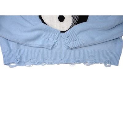 NO BOUNDARIES Light Blue Yin Yang Distressed Knit Cropped Sweater Women's XXL - Thumbnail 5
