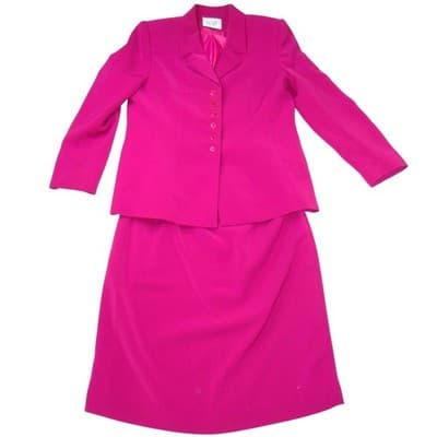 Le Suit Vintage Petite Women Magenta Pink 2 Piece Skirt Suit Blazer Set Size 10P