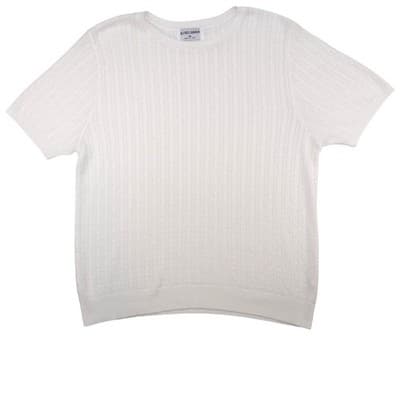 Alfred Dunner Women's White Cable Knit Short Sleeve Sweater Top Sz M Made in USA