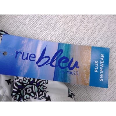 NWT-Rue Bleu by Rue21 Womens 1X High Waisted Bikini Bottoms Blue White Tiles - Thumbnail 3
