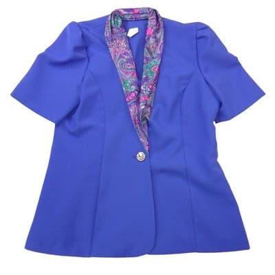 Vintage 80s Purple Paisley Skirt Set Short Sleeve Blazer Midi Skirt USA Size 14 - Thumbnail 2
