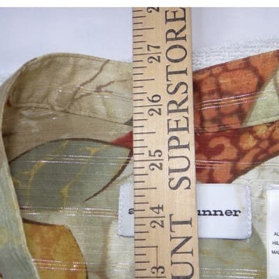 Alfred Dunner Vintage Women Sz 12 Floral Button Front Blouse Metallic Green Rust - Thumbnail 5