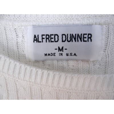 Alfred Dunner Women's White Cable Knit Short Sleeve Sweater Top Sz M Made in USA - Thumbnail 2