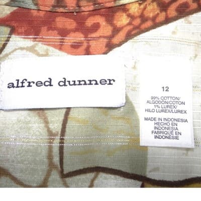 Alfred Dunner Vintage Women Sz 12 Floral Button Front Blouse Metallic Green Rust - Thumbnail 2