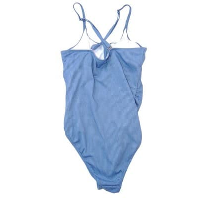 Summer Mae Womens Ribbed Henley One Piece Swimsuit Blue Size S Button Front - Thumbnail 3