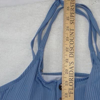 Summer Mae Womens Ribbed Henley One Piece Swimsuit Blue Size S Button Front - Thumbnail 5