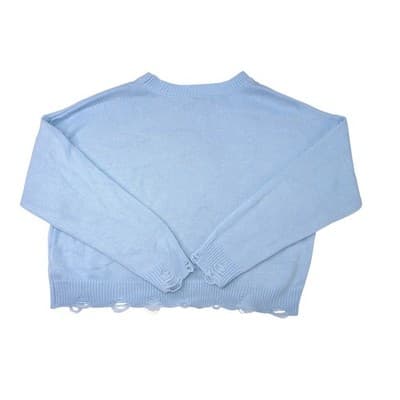 NO BOUNDARIES Light Blue Yin Yang Distressed Knit Cropped Sweater Women's XXL - Thumbnail 3
