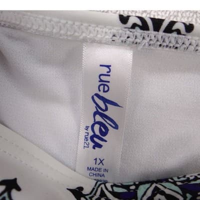NWT-Rue Bleu by Rue21 Womens 1X High Waisted Bikini Bottoms Blue White Tiles - Thumbnail 2