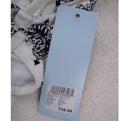 NWT-Rue Bleu by Rue21 Womens 1X High Waisted Bikini Bottoms Blue White Tiles - Thumbnail 4