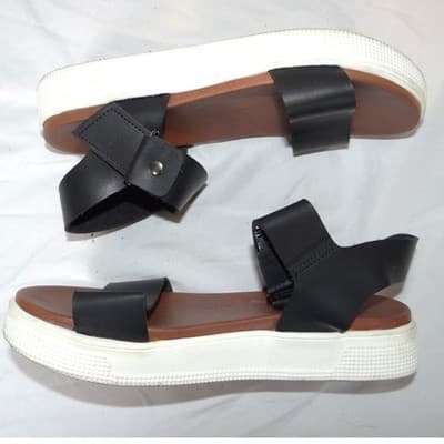 MIA Womens Black Faux Leather Platform Sandals Ankle Strap Hook Loop Size 5.5 - Thumbnail 2