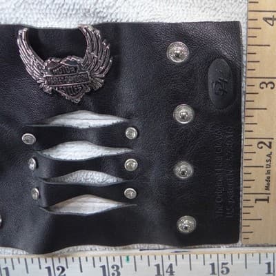 Harley-Davidson Black Leather Winged Heart Hair Glove Ponytail Wrap Rhinestone - Thumbnail 4