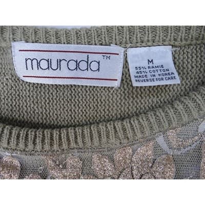 Vintage Unique Maurada Embellished Sweater Beige Knit Dolman Sleeve Women's M - Thumbnail 2