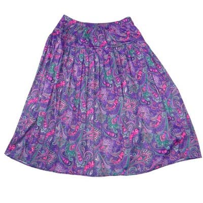 Vintage 80s Purple Paisley Skirt Set Short Sleeve Blazer Midi Skirt USA Size 14 - Thumbnail 7