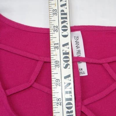 Zenana Premium Magenta Pink Lattice Neck Tunic Top 3/4 Sleeve Pockets 1X - Thumbnail 5