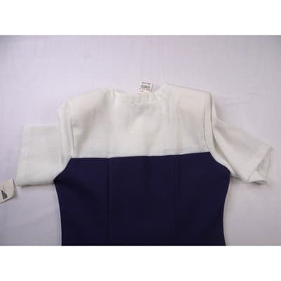 NWT Vintage Sunshine Starshine Women Navy White Pleated Drop Lace Waist Dress 12 - Thumbnail 7