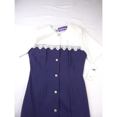 NWT Vintage Sunshine Starshine Women Navy White Pleated Drop Lace Waist Dress 12 - Thumbnail 8