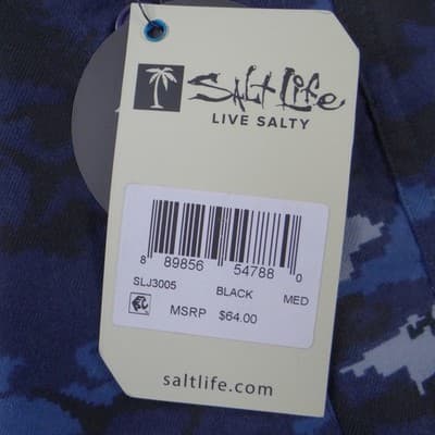 NWT-Salt Life SLX Mens Medium Blue Black Fish Camo Long Sleeve Button Down - Thumbnail 3