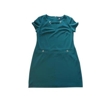 Vintage Tommy Hilfiger Beautiful Green Dress with Decorated Neckline - Thumbnail 2