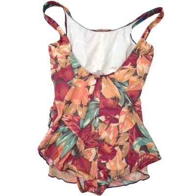 Vintage Jantzen Womens Tropical Floral One Piece Swimsuit Orange Teal Size M - Thumbnail 3