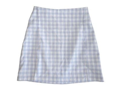 Brandy Melville White and Light Blue Plaid Mini Skirt