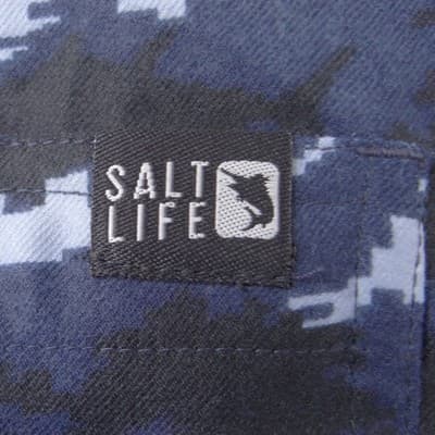 NWT-Salt Life SLX Mens Medium Blue Black Fish Camo Long Sleeve Button Down - Thumbnail 6
