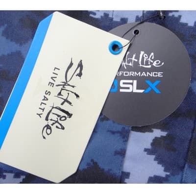 NWT-Salt Life SLX Mens Medium Blue Black Fish Camo Long Sleeve Button Down - Thumbnail 4