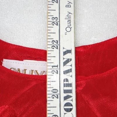 Vintage Galina Red Satin Polka Dot Jacquard Top and Midi Skirt Set Size 10 - Thumbnail 7