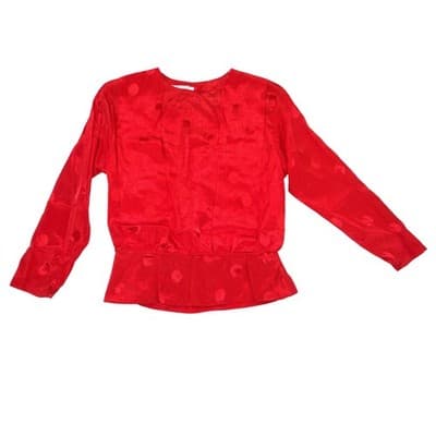 Vintage Galina Red Satin Polka Dot Jacquard Top and Midi Skirt Set Size 10 - Thumbnail 2