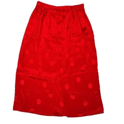 Vintage Galina Red Satin Polka Dot Jacquard Top and Midi Skirt Set Size 10 - Thumbnail 8