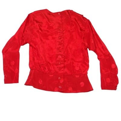 Vintage Galina Red Satin Polka Dot Jacquard Top and Midi Skirt Set Size 10 - Thumbnail 5