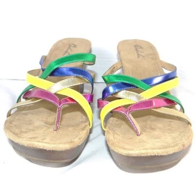 Outlooks Nolan Womens 10M Multi Color Metallic Strappy Wedge Sandals - Thumbnail 4
