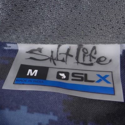 NWT-Salt Life SLX Mens Medium Blue Black Fish Camo Long Sleeve Button Down - Thumbnail 2