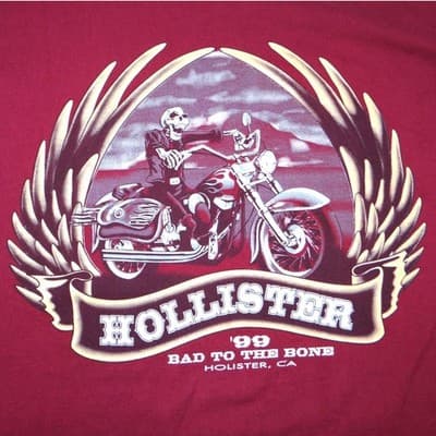 Vintage Red Skeleton Biker Bad To The Bone Tee Hollister Calif Mens XL - Thumbnail 4