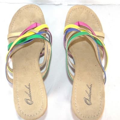 Outlooks Nolan Womens 10M Multi Color Metallic Strappy Wedge Sandals - Thumbnail 6
