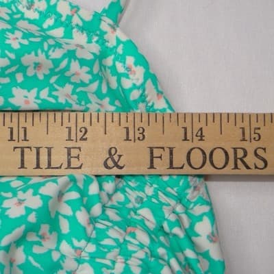 Kona Sol Womens XL Teal Floral Ruched One Piece Swimsuit Padded Tie Back - Thumbnail 4