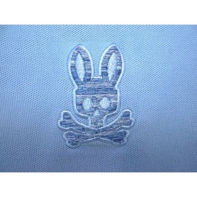 Psycho Bunny Mens Blue Polo Shirt Embroidered Bunny Skull Logo Trim Size 8 - Thumbnail 4