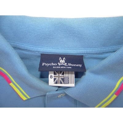 Psycho Bunny Mens Blue Polo Shirt Embroidered Bunny Skull Logo Trim Size 8 - Thumbnail 2